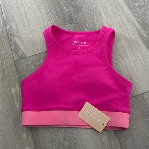 NWT WILO Womens 2-Tone Pink Micro Ribbed Sports Top / Sports Bra w/Pads Size S